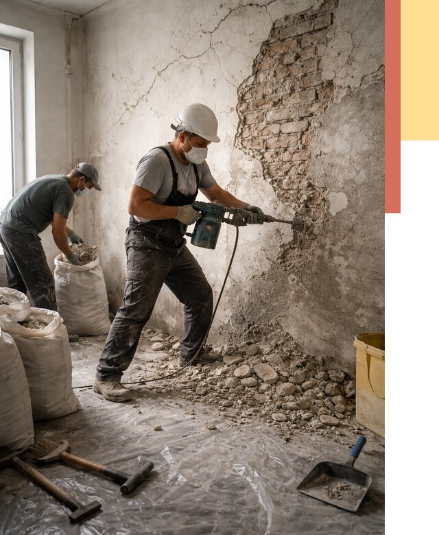 Демонтаж штукатурки со стен в Гуково от 7392 руб/м² — быстро и недорого | ОТДЕЛОЧНИК-Гкв