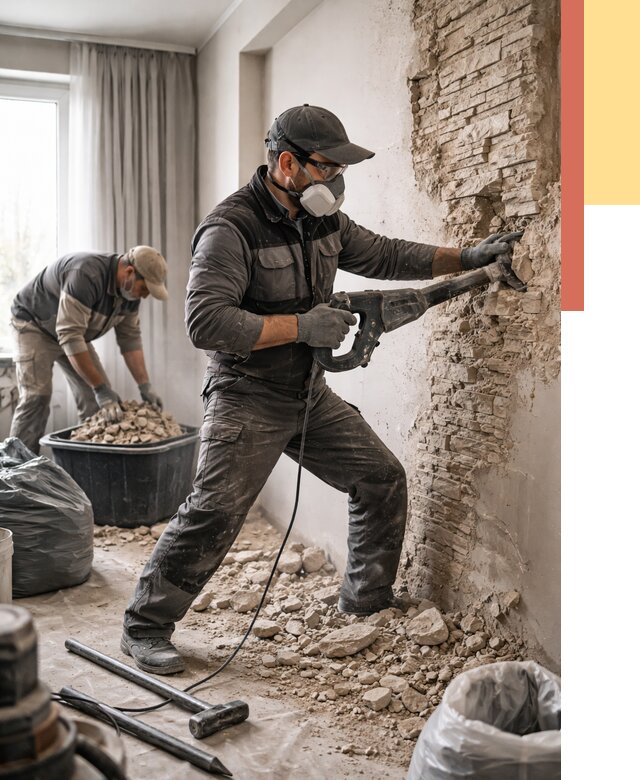 Демонтаж декоративного камня в Гуково от 1489 руб/м² — быстро и недорого | ОТДЕЛОЧНИК-Гкв