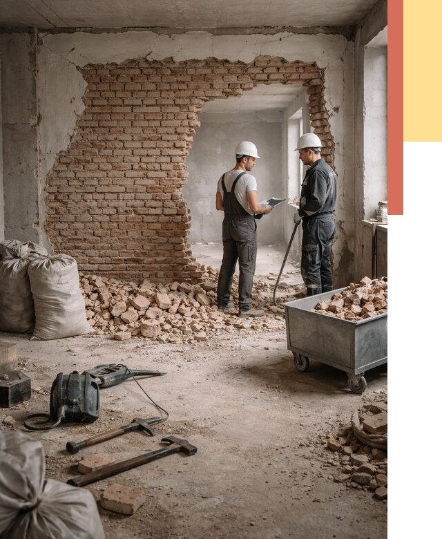 Демонтаж кирпичных стен в Гуково от 4312 руб. — быстро, недорого, под ключ | ОТДЕЛОЧНИК-Гкв