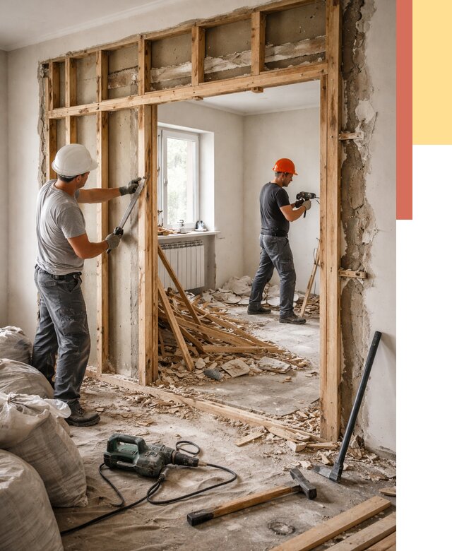 Демонтаж деревянных перегородок в Гуково от 3285 руб. — быстро и недорого | ОТДЕЛОЧНИК-Гкв