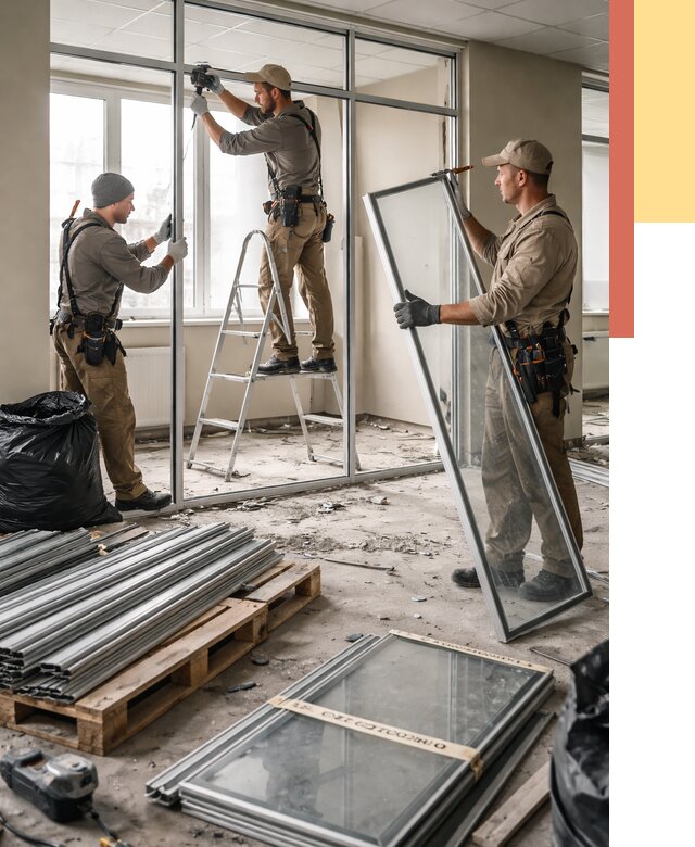 Демонтаж алюминиевых перегородок в Гуково от 4312 руб. — быстро и недорого | ОТДЕЛОЧНИК-Гкв