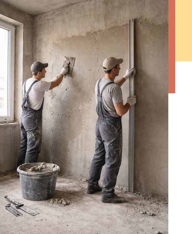 Штукатурка бетонных стен в Гуково от 4620 руб/м² — качественно и быстро | ОТДЕЛОЧНИК-Гкв