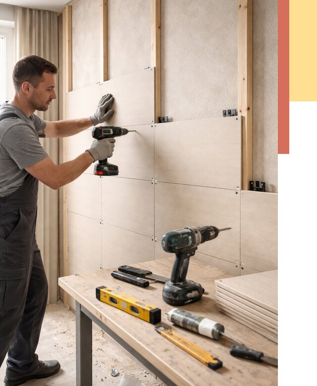 Монтаж МДФ панелей на стены в Гуково от 1283 руб. под ключ | ОТДЕЛОЧНИК-Гкв