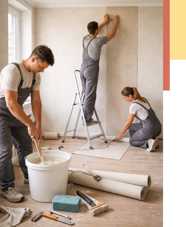 Оклейка стен обоями в Гуково от 3593 руб/м2 — быстро и недорого | ОТДЕЛОЧНИК-Гкв