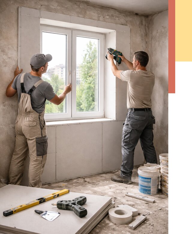 Монтаж откосов из гипсокартона в Гуково от 4620 руб. под ключ | ОТДЕЛОЧНИК-Гкв