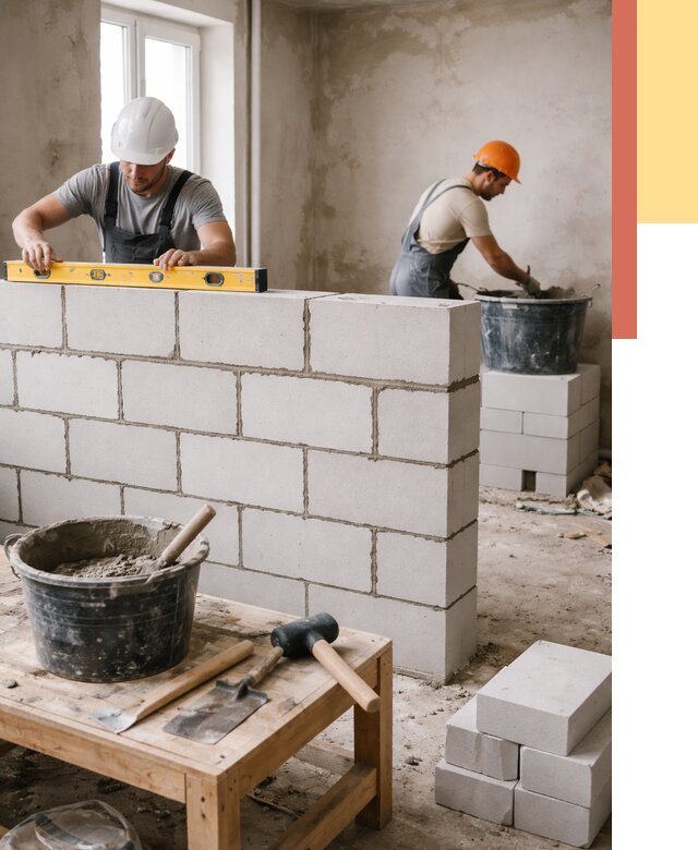 Кладка перегородок из газобетона в Гуково от 3285 руб. под ключ | ОТДЕЛОЧНИК-Гкв