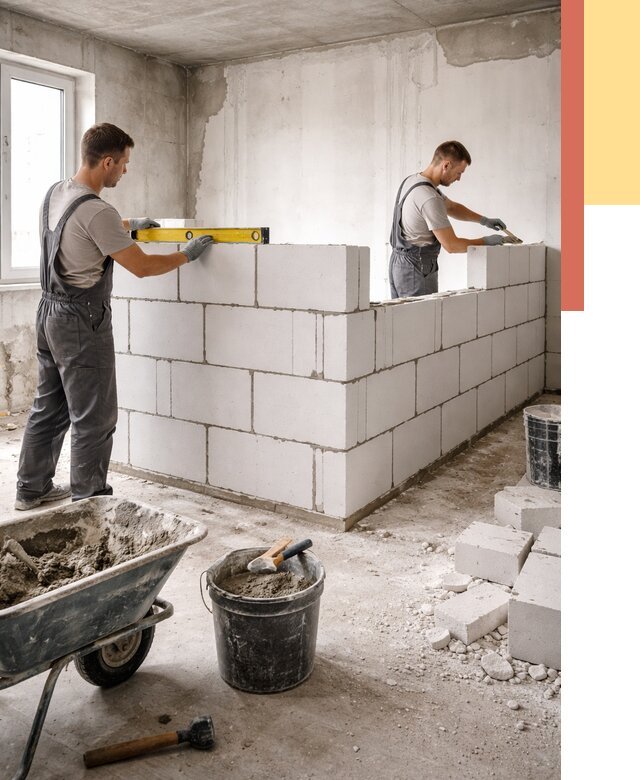 Кладка перегородок из ПГП в Гуково от 2567 руб./м2 — монтаж и возведение под ключ | ОТДЕЛОЧНИК-Гкв