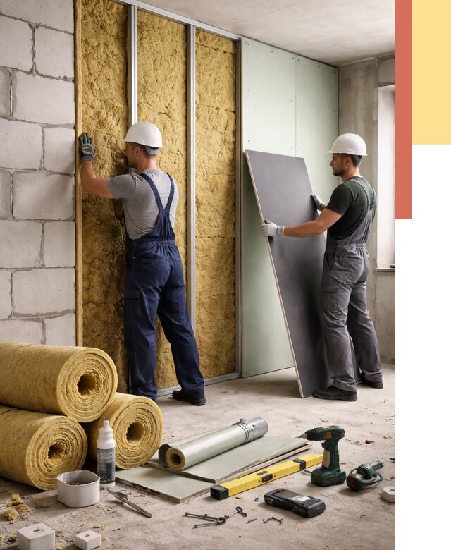 Шумоизоляция перегородок из блоков в Гуково от 1899 руб./м² — быстро и недорого | ОТДЕЛОЧНИК-Гкв