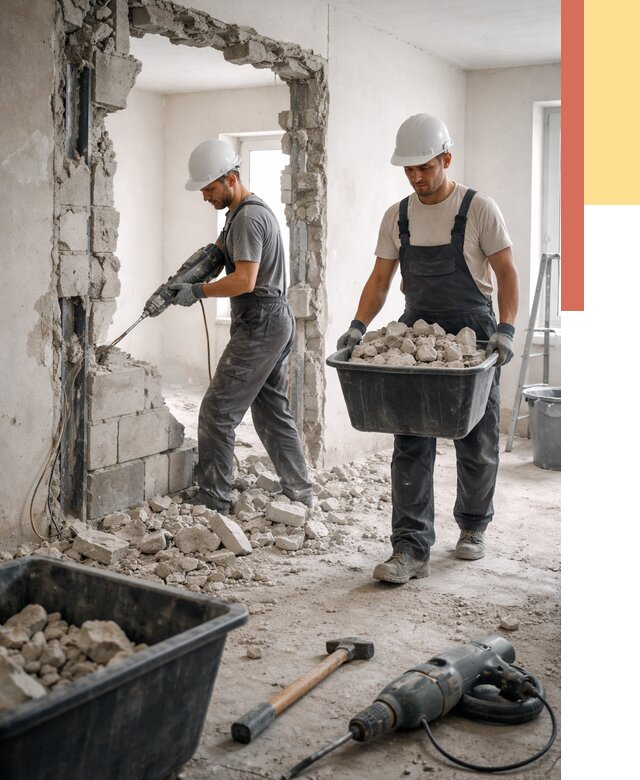 Демонтаж блоковых перегородок в Гуково от 3850 руб. — быстро и недорого | ОТДЕЛОЧНИК-Гкв