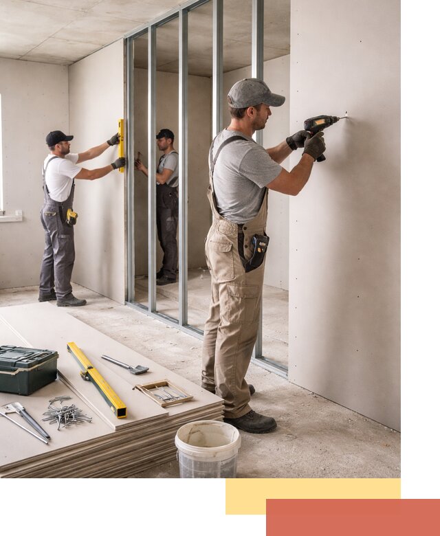 Однослойная перегородка из гипсокартона в Гуково под ключ, монтаж и отделка