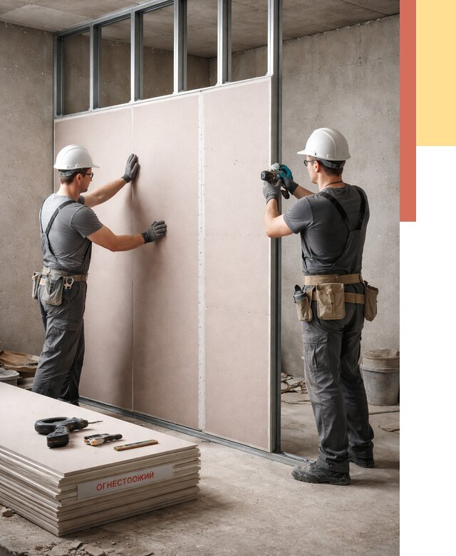 Перегородка из огнестойкого гипсокартона в Гуково от 1899 руб. под ключ | ОТДЕЛОЧНИК-Гкв