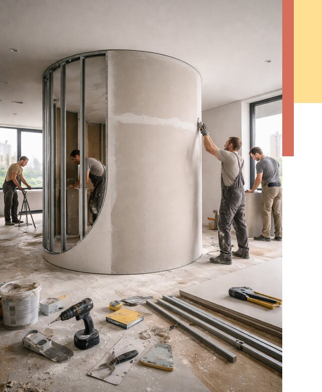 Радиусная перегородка из гипсокартона в Гуково от 2977 руб. под ключ | ОТДЕЛОЧНИК-Гкв