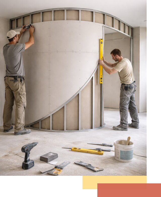 Радиусная перегородка из гипсокартона в Гуково под ключ