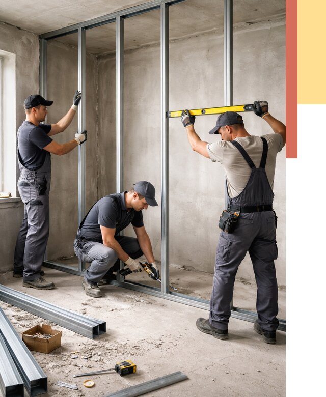 Монтаж каркаса перегородки из профиля в Гуково от 770 руб. | ОТДЕЛОЧНИК-Гкв