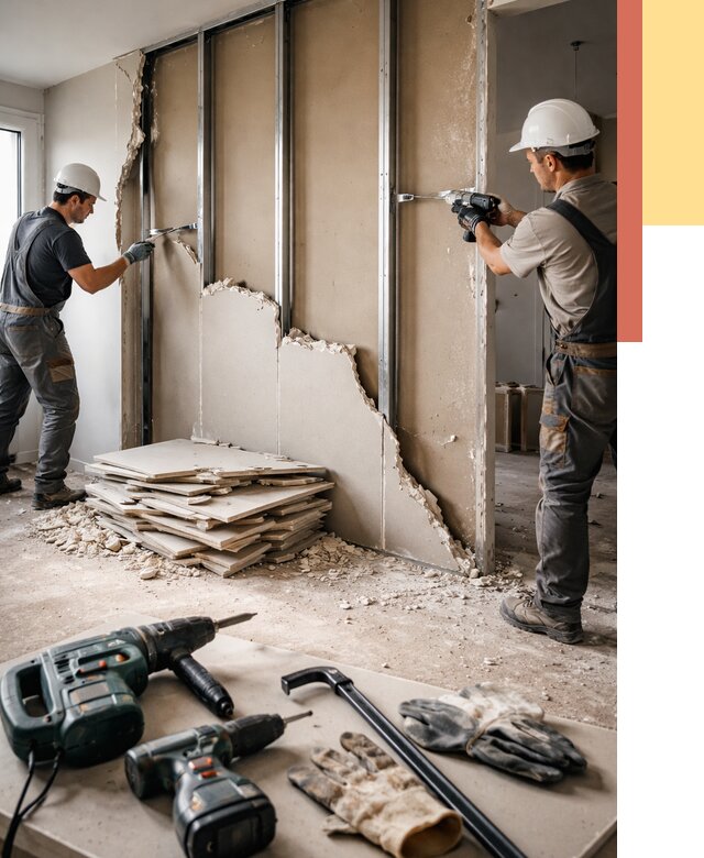 Демонтаж перегородки из гипсокартона в Гуково от 1232 руб. быстро и недорого | ОТДЕЛОЧНИК-Гкв