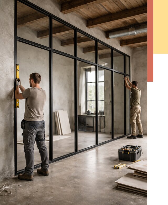 Стеклянные перегородки лофт в Гуково от 10779 руб. под ключ | ОТДЕЛОЧНИК-Гкв