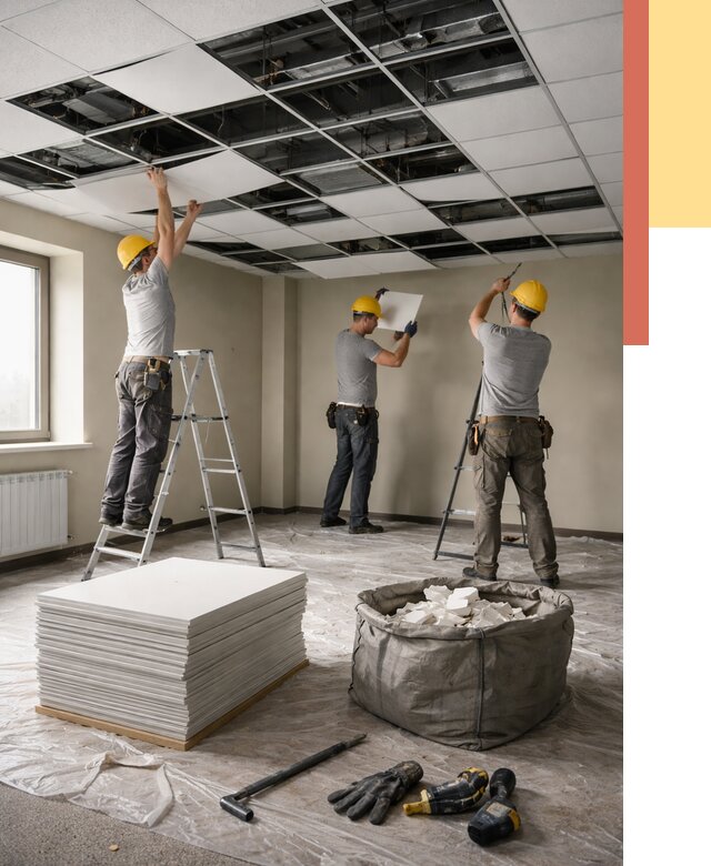 Демонтаж потолка Армстронг в Гуково от 4620 руб. быстро и недорого | ОТДЕЛОЧНИК-Гкв