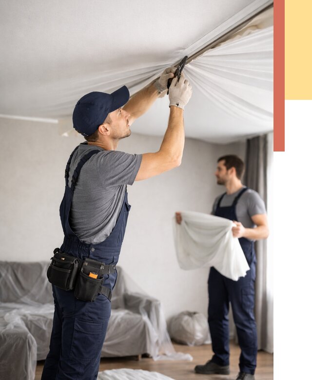 Демонтаж натяжного потолка в Гуково от 4620 руб. — снятие и разбор под ключ | ОТДЕЛОЧНИК-Гкв