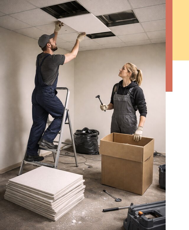 Демонтаж потолочной плитки в Гуково от 4620 руб. быстро и недорого | ОТДЕЛОЧНИК-Гкв