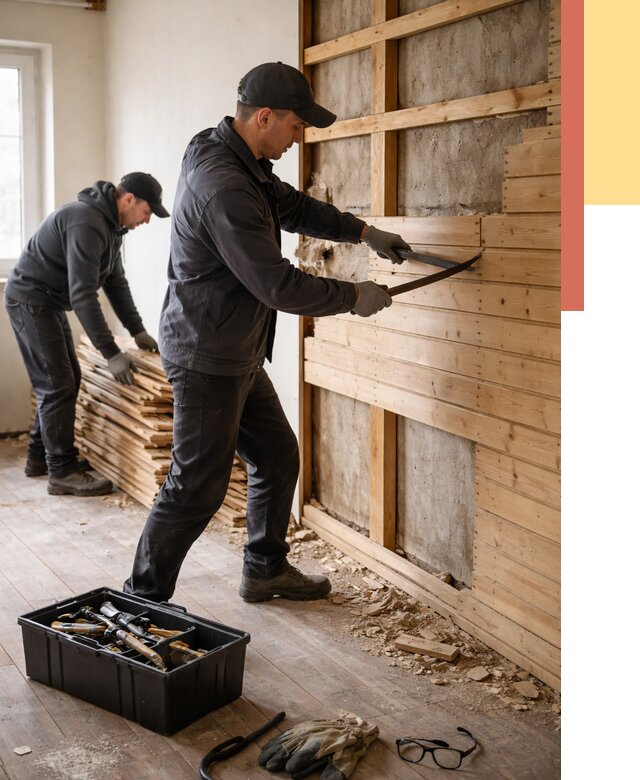 Демонтаж вагонки в Гуково от 3901 руб/м2 — быстро и недорого | ОТДЕЛОЧНИК-Гкв