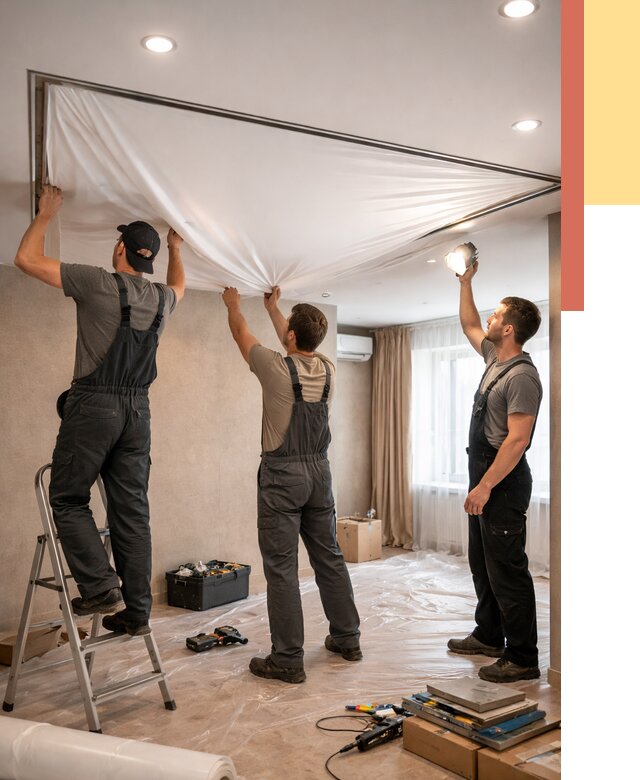 Монтаж ПВХ натяжного потолка в Гуково от 3593 руб. под ключ | ОТДЕЛОЧНИК-Гкв