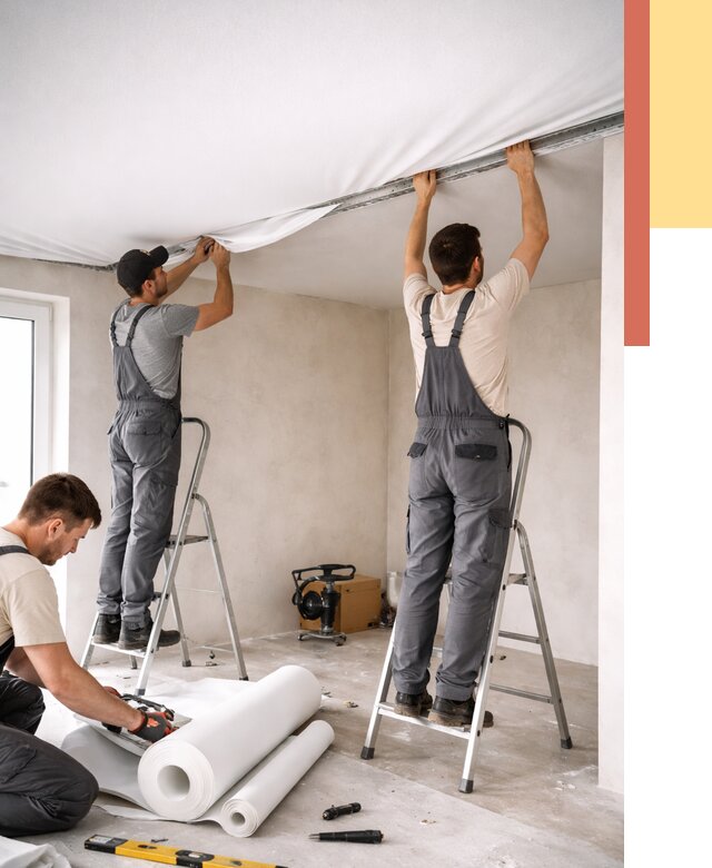 Монтаж тканевого натяжного потолка в Гуково от 3593 руб. под ключ | ОТДЕЛОЧНИК-Гкв