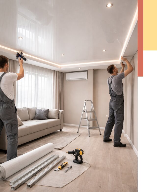 Монтаж глянцевого натяжного потолка в Гуково от 770 руб. под ключ | ОТДЕЛОЧНИК-Гкв