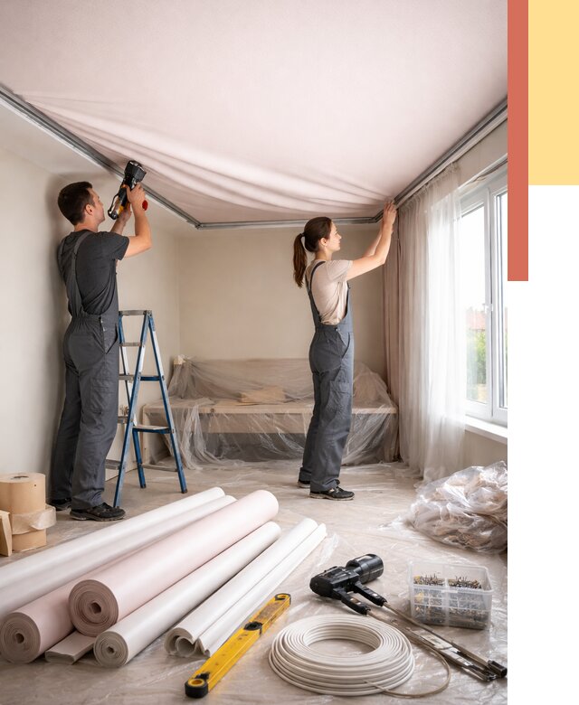 Монтаж цветного натяжного потолка в Гуково от 4312 руб/м² — быстро и недорого | ОТДЕЛОЧНИК-Гкв