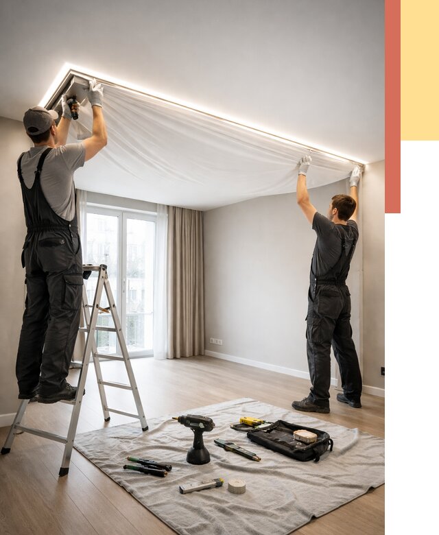 Монтаж парящего натяжного потолка в Гуково от 4620 руб. быстро и недорого | ОТДЕЛОЧНИК-Гкв