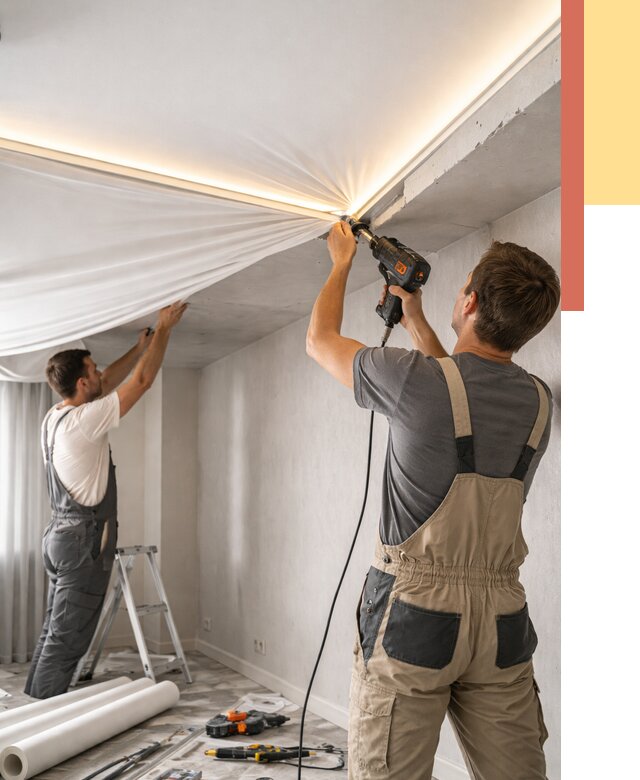 Монтаж натяжного потолка с подсветкой в Гуково от 975 руб. | ОТДЕЛОЧНИК-Гкв