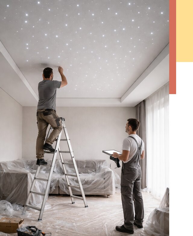 Монтаж натяжного потолка «звездное небо» в Гуково от 6673 руб. | ОТДЕЛОЧНИК-Гкв