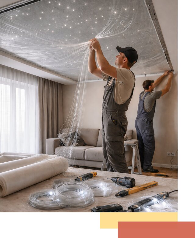 Монтаж натяжного потолка «Звездное небо» в Гуково