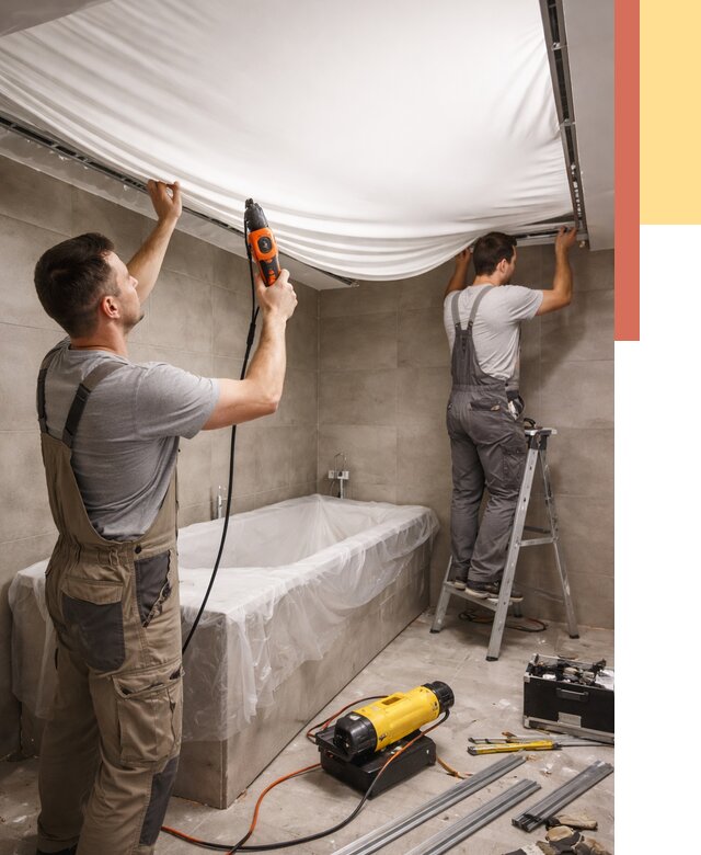 Монтаж натяжного потолка в ванной в Гуково от 1232 руб. под ключ | ОТДЕЛОЧНИК-Гкв