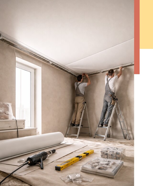 Монтаж натяжного потолка в спальне в Гуково от 3901 руб. под ключ | ОТДЕЛОЧНИК-Гкв