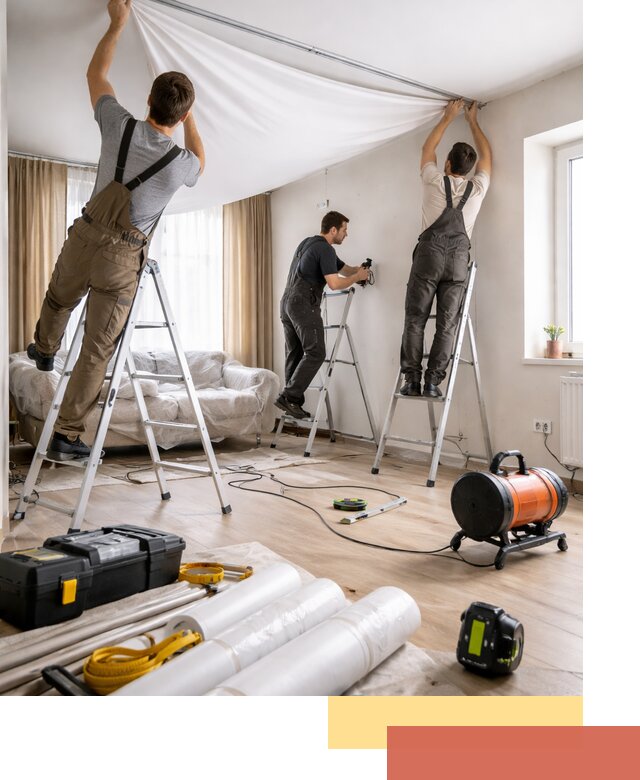 Монтаж натяжного потолка в гостиной в Гуково