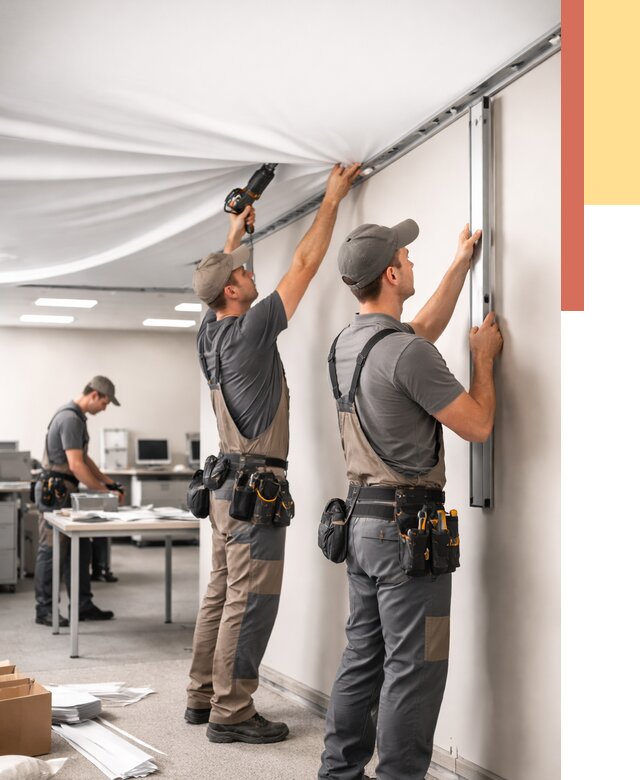 Монтаж натяжного потолка в офисе в Гуково от 462 руб/м² — быстро и недорого | ОТДЕЛОЧНИК-Гкв