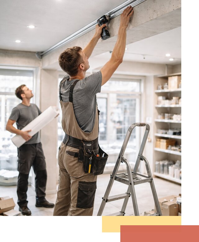 Монтаж натяжных потолков в магазине в Гуково