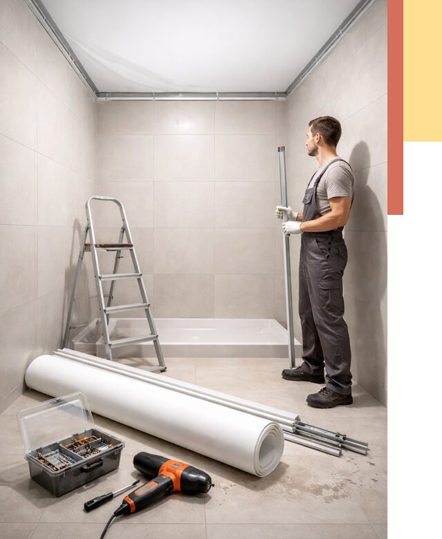 Монтаж натяжного потолка в санузле в Гуково от 1899 руб. — ОТДЕЛОЧНИК-Гкв