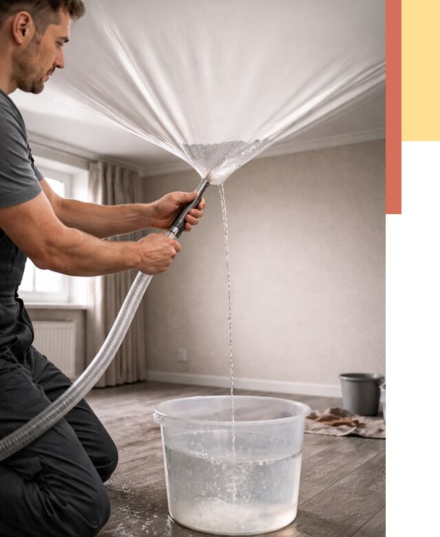 Слив воды с натяжного потолка в Гуково от 2567 руб. быстро и недорого | ОТДЕЛОЧНИК-Гкв