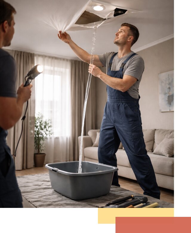 Слив воды с натяжного потолка в Гуково быстро и аккуратно