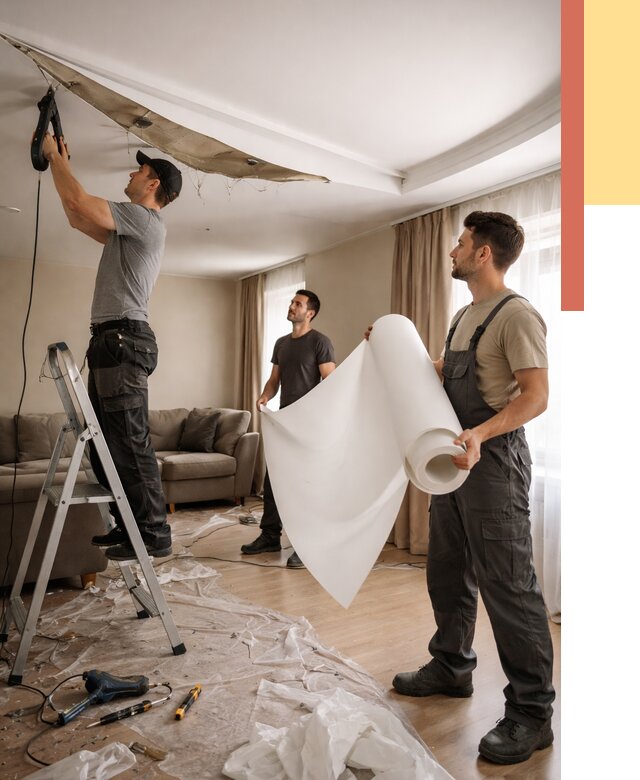 Замена полотна натяжного потолка в Гуково от 9753 руб. быстро и недорого | ОТДЕЛОЧНИК-Гкв